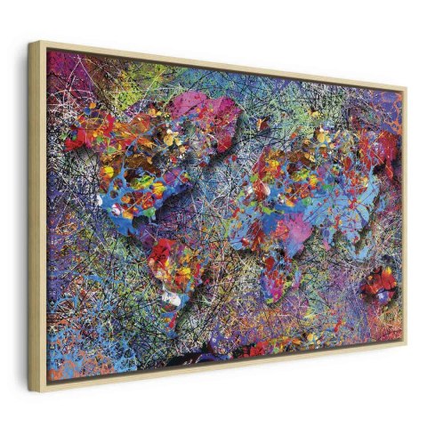 Obraz - Mapa: Inspiracja Pollockiem 90x60 W ramie drewnianej naturalnej