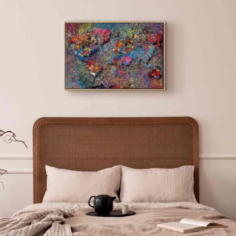 Obraz - Mapa: Inspiracja Pollockiem 90x60 W ramie drewnianej naturalnej