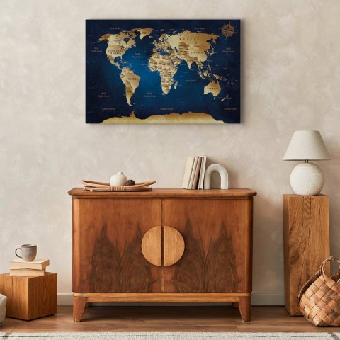 Obraz - Mapa świata: Granatowa głębia 90x60 Standard