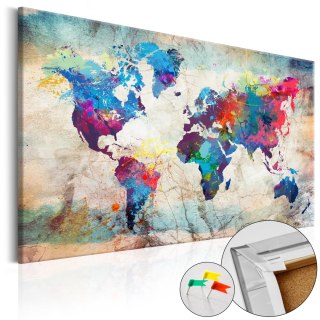 Obraz na korku - Mapa świata: Kolorowe szaleństwo [Mapa korkowa] 120x80