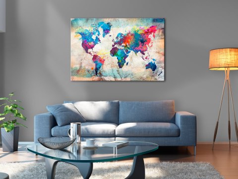 Obraz na korku - Mapa świata: Kolorowe szaleństwo [Mapa korkowa] 90x60