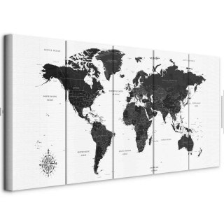 Obraz - Czarno-biała mapa (5-częściowy) wąski 225x90 Akustyczny