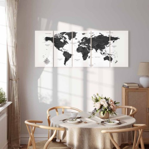 Obraz - Czarno-biała mapa (5-częściowy) wąski 225x90 Akustyczny