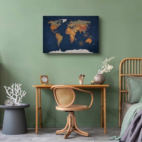 Obraz - Mapa świata: Atramentowe oceany 120x80 Na płótnie włoskim