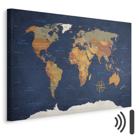 Obraz - Mapa świata: Atramentowe oceany 30x20 Akustyczny