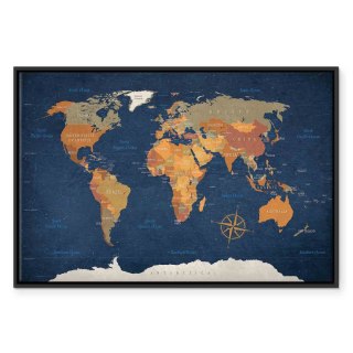 Obraz - Mapa świata: Atramentowe oceany 60x40 W ramie drewnianej czarnej