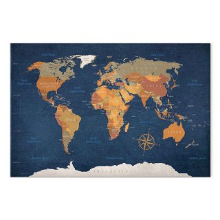 Obraz - Mapa świata: Atramentowe oceany 90x60 Na płótnie włoskim