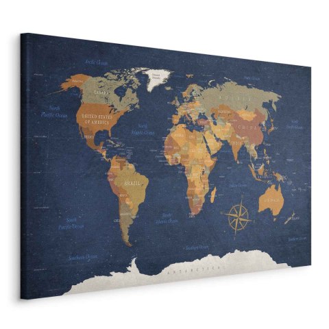 Obraz - Mapa świata: Atramentowe oceany 90x60 Standard