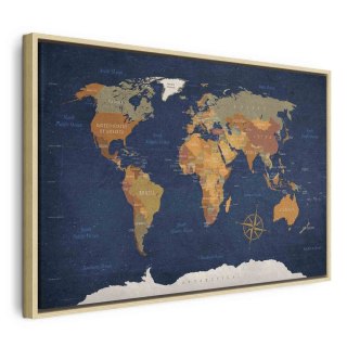 Obraz - Mapa świata: Atramentowe oceany 90x60 W ramie drewnianej naturalnej
