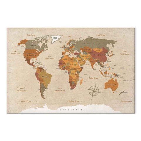 Obraz - Mapa świata: Beżowy szyk 120x80 Premium Print