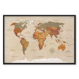 Obraz - Mapa świata: Beżowy szyk 60x40 W ramie drewnianej czarnej