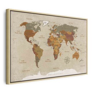 Obraz - Mapa świata: Beżowy szyk 60x40 W ramie drewnianej naturalnej