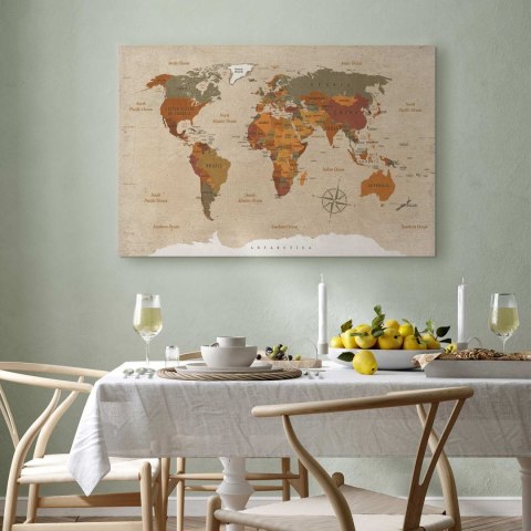 Obraz - Mapa świata: Beżowy szyk 90x60 Standard