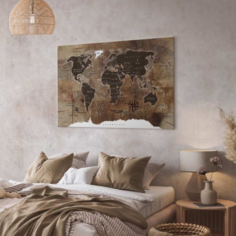 Obraz - Mapa świata: Drewniana mozaika 90x60 Standard