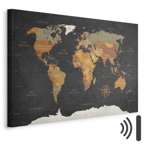 Obraz - Mapa świata: Tajemnice Ziemi 30x20 Akustyczny