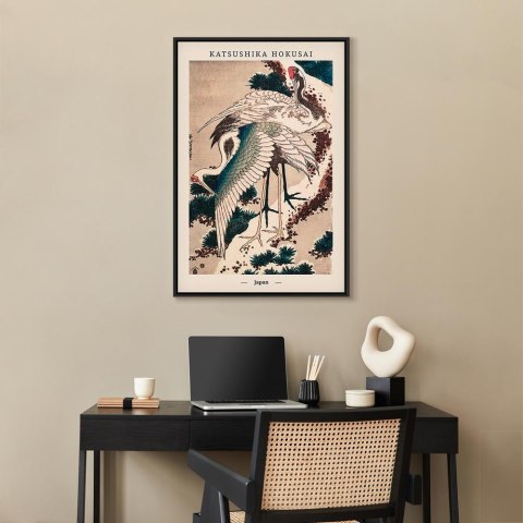 Obraz - Japońskie żurawie (1-częściowy) pionowy 40x60 W ramie drewnianej czarnej