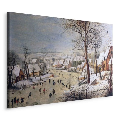 Obraz - Pieter Bruegel (starszy) - Zimowy pejzaż z łyżwiarzami i pułapką na ptaki 30x20 Standard