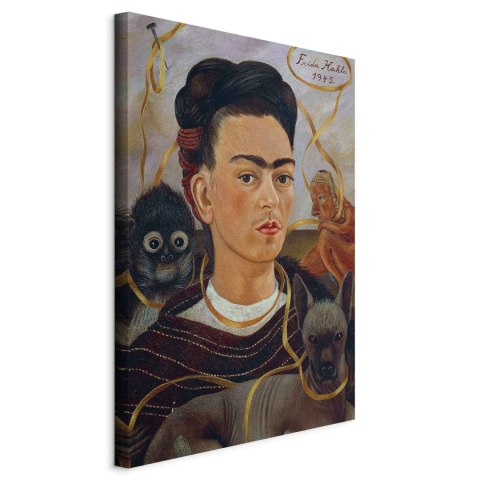Obraz - Frida Kahlo - Autoportret z Changuito 20x30 Na płótnie włoskim