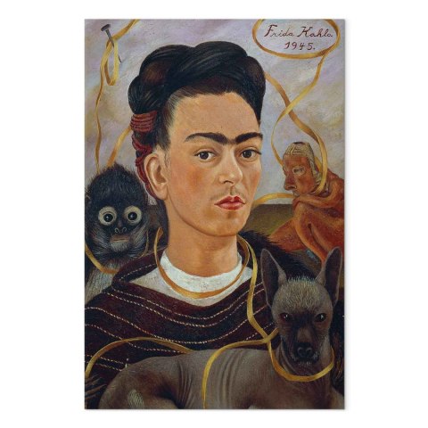 Obraz - Frida Kahlo - Autoportret z Changuito 20x30 Na płótnie włoskim