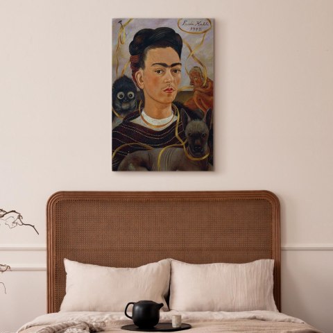 Obraz - Frida Kahlo - Autoportret z Changuito 20x30 Na płótnie włoskim