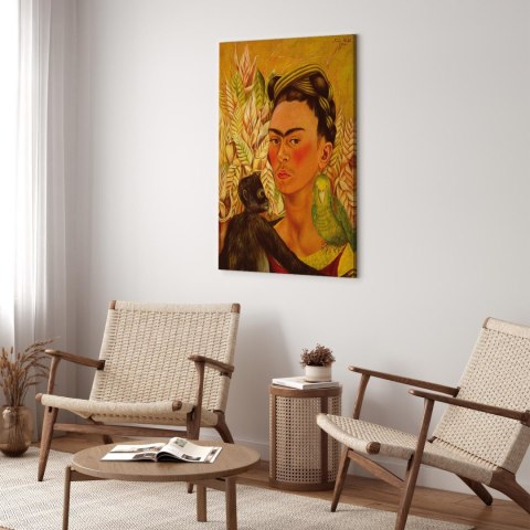 Obraz - Frida Kahlo - Autoportret z małpą i papugą 20x30 Premium Print