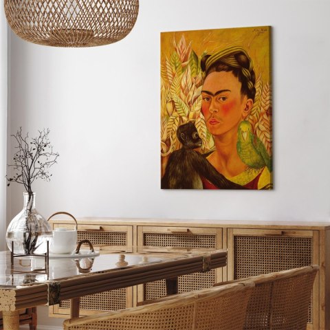 Obraz - Frida Kahlo - Autoportret z małpą i papugą 20x30 Premium Print
