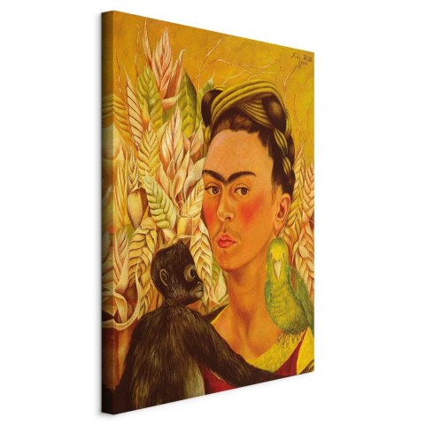 Obraz - Frida Kahlo - Autoportret z małpą i papugą 60x90 Standard
