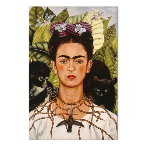 Obraz - Frida Kahlo - Autoportret z naszyjnikiem z cierni i kolibrem 40x60 Standard
