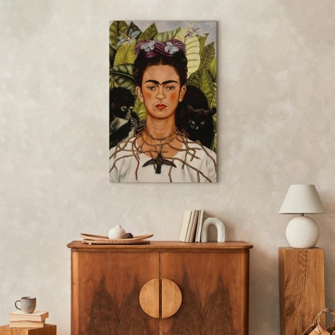 Obraz - Frida Kahlo - Autoportret z naszyjnikiem z cierni i kolibrem 40x60 Standard