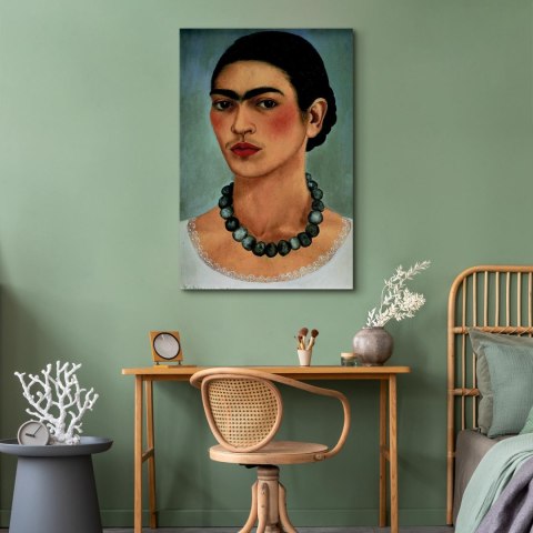 Obraz - Frida Kahlo - Autoportret z naszyjnikiem z koralików 20x30 Premium Print
