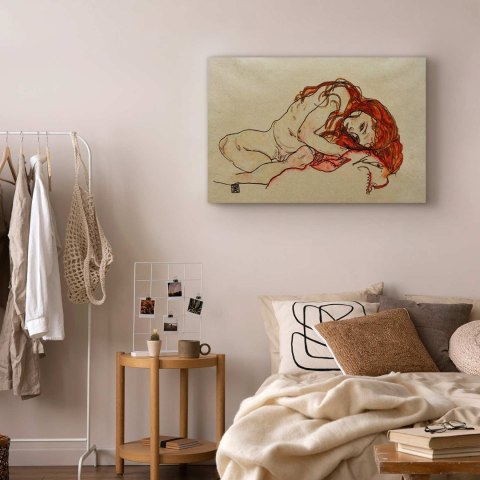 Obraz - Egon Schiele - Przykucnięta dziewczyna z pochyloną głową 30x20 Na płótnie włoskim