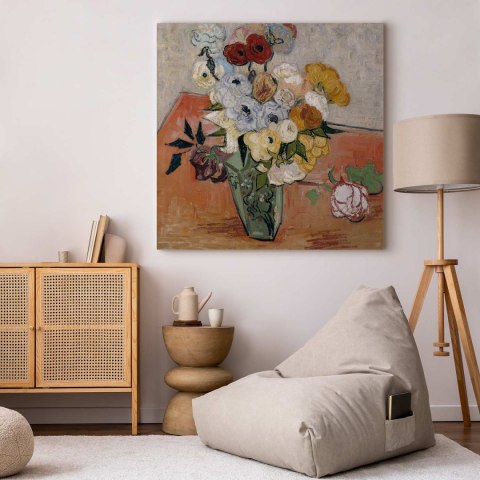 Obraz - Vincent Van Gogh - Martwa natura z japońskim wazonem, różami i zawilcami 40x40 Na płótnie włoskim