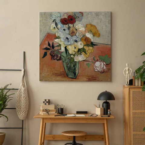 Obraz - Vincent Van Gogh - Martwa natura z japońskim wazonem, różami i zawilcami 40x40 Na płótnie włoskim
