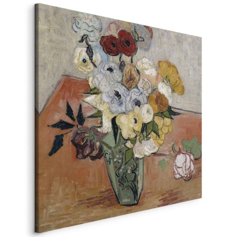 Obraz - Vincent Van Gogh - Martwa natura z japońskim wazonem, różami i zawilcami 60x60 Standard