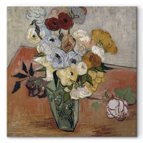 Obraz - Vincent Van Gogh - Martwa natura z japońskim wazonem, różami i zawilcami 60x60 Standard