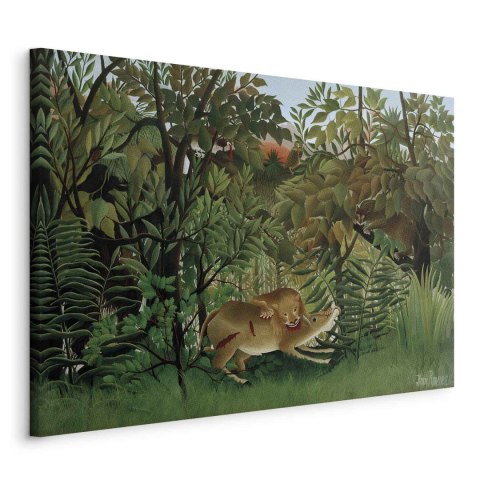 Obraz - Henri Rousseau - Le Lion ayant faim se jette sur l'Antilope 30x20 Na płótnie włoskim
