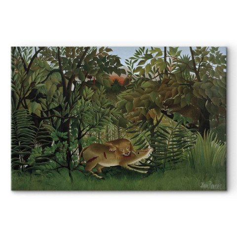Obraz - Henri Rousseau - Le Lion ayant faim se jette sur l'Antilope 30x20 Na płótnie włoskim