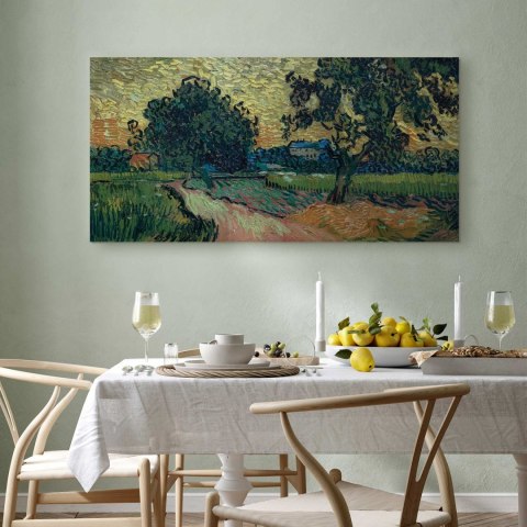 Obraz - Vincent Van Gogh - Krajobraz z zamkiem Auvers o zachodzie słońca 60x30 Standard