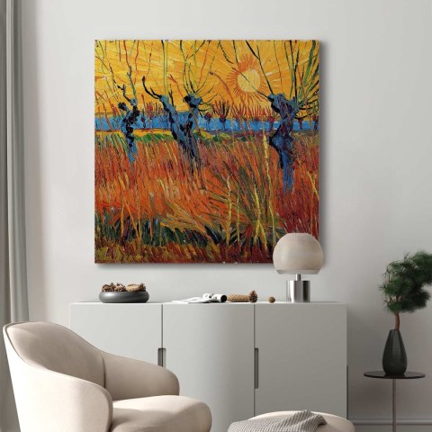 Obraz - Vincent van Gogh - Wierzby o zachodzie słońca 40x40 Premium Print
