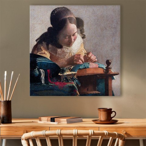 Obraz - Jan Vermeer - Koronczarka 40x40 Na płótnie włoskim