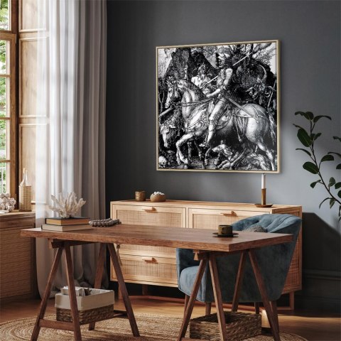 Obraz - Albrecht Dürer - Rycerz, śmierć i diabeł 40x40 W ramie drewnianej naturalnej