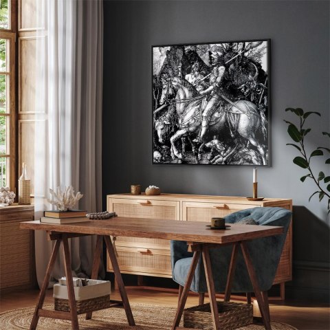 Obraz - Albrecht Dürer - Rycerz, śmierć i diabeł 80x80 W ramie drewnianej czarnej
