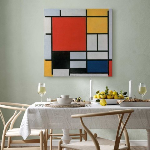 Obraz - Piet Mondrian - Kompozycja z czerwonym, żółtym, niebieskim i czarnym 40x40 Standard