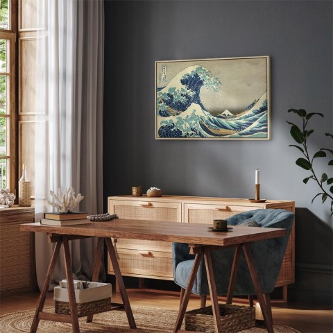 Obraz - Hokusai Katsushika - Wielka fala w Kanagawie 120x80 W ramie drewnianej naturalnej