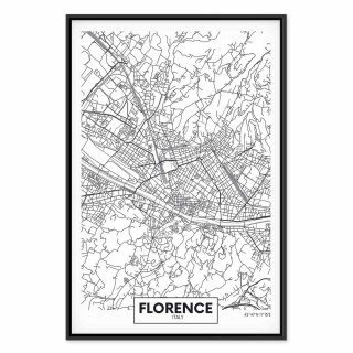 Obraz - Mapa Florencji (1-częściowy) pionowy 40x60 W ramie drewnianej czarnej