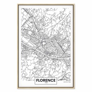 Obraz - Mapa Florencji (1-częściowy) pionowy 60x90 W ramie drewnianej naturalnej