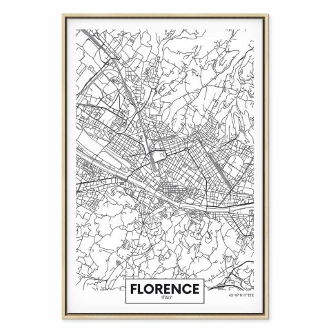 Obraz - Mapa Florencji (1-częściowy) pionowy 60x90 W ramie drewnianej naturalnej