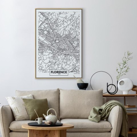 Obraz - Mapa Florencji (1-częściowy) pionowy 60x90 W ramie drewnianej naturalnej