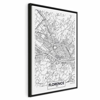 Obraz - Mapa Florencji (1-częściowy) pionowy 80x120 W ramie drewnianej czarnej