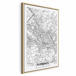Obraz - Mapa Florencji (1-częściowy) pionowy 80x120 W ramie drewnianej naturalnej